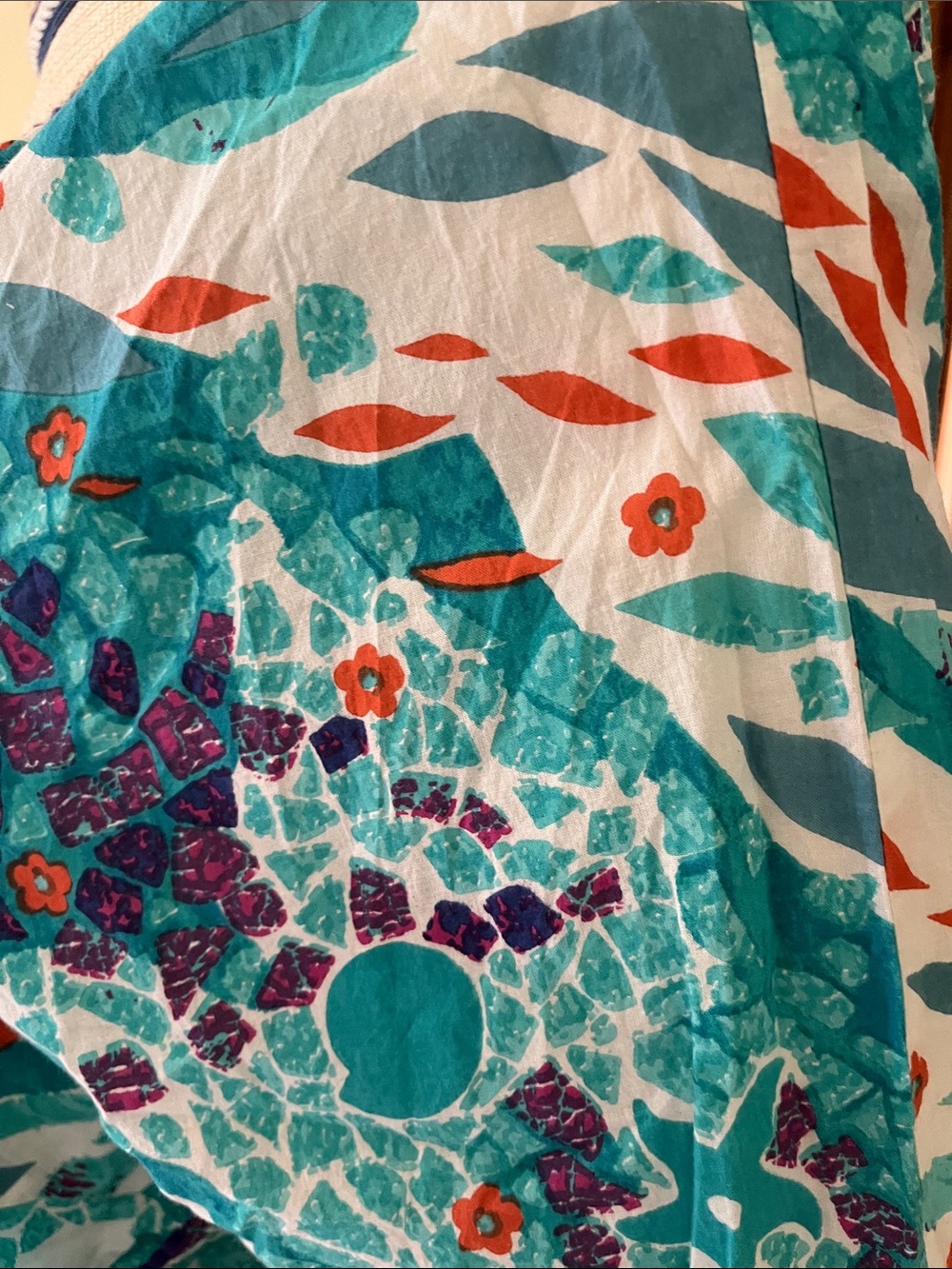 70’s Vintage Women's Teal Seaside Maxi Dress with Starfish Sequined Inset - Picture 8 of 8